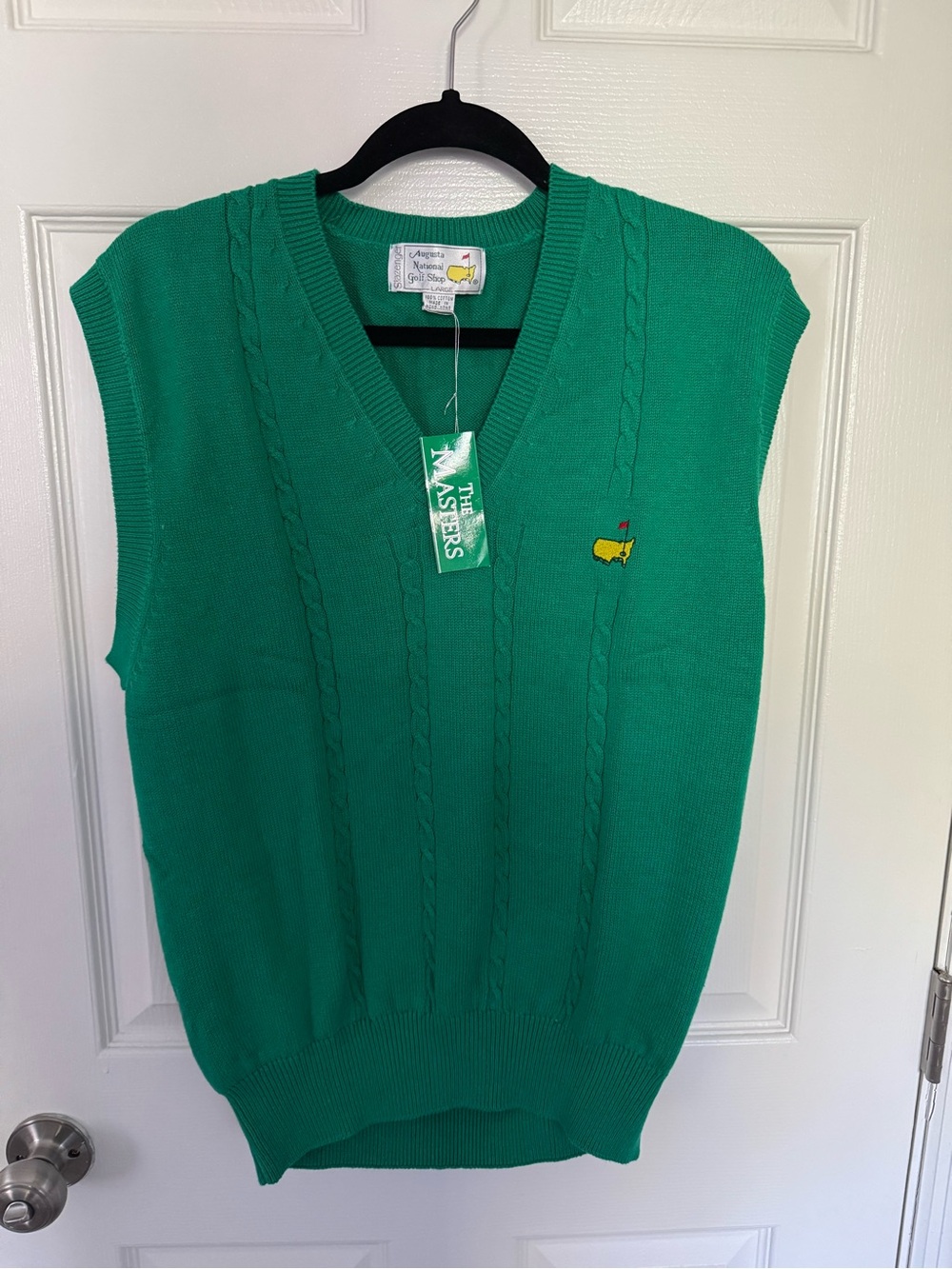 NWT Masters Slazenger Green V-Neck Cable-Knit Sweater Vest with Embroidered Logo